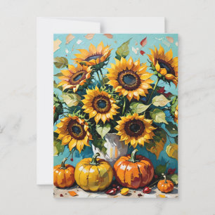 Herbstsonnenblumen, Herbstsonnenblumen und Kürbisp Postkarte