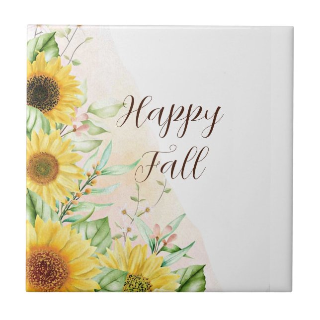 Herbstsonnenblumen mit anpassbarem Text  Fliese (Vorderseite)