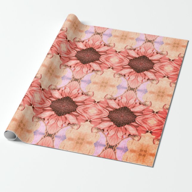 Herbstsonnenblumen Rosa Orangefarbene Wasserfarbe Geschenkpapier (Ungerollt)