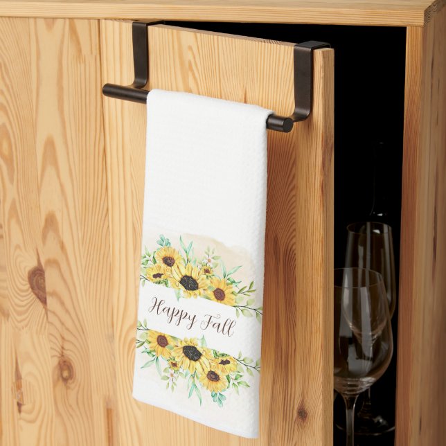 Herbstsonnenblumenrahmen mit anpassbarem Text  Geschirrtuch (Drittel gefaltet)