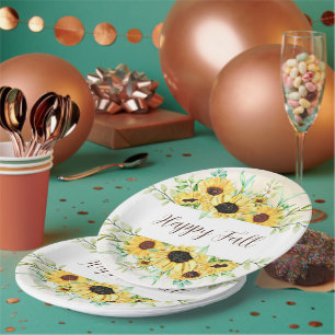 Herbstsonnenblumenrahmen mit anpassbarem Text  Pappteller