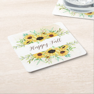 Herbstsonnenblumenrahmen mit anpassbarem Text Rechteckiger Pappuntersetzer