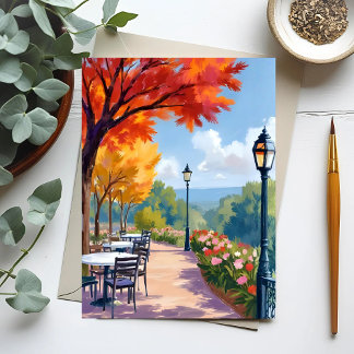 Herbstspaziergang im Park Aquarell Herbstlaub Postkarte