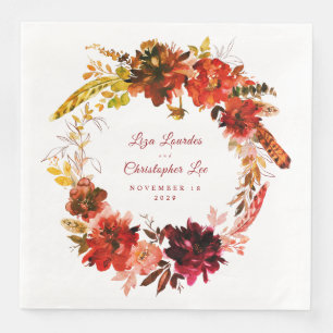 Herbstsplendor Fall Blumenreath Weiße Hochzeit Serviette