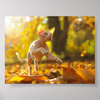 Herbstspurt: Spielerische Sphynxkatze Poster