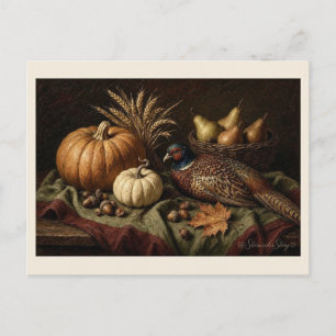 Herbststillleben mit Fasan und Kürbissen Postkarte