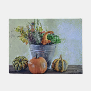 Herbststillleben mit Kürbissen, Blumen Fußmatte