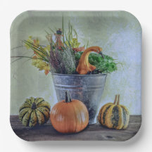 Herbststillleben mit Kürbissen, Blumen