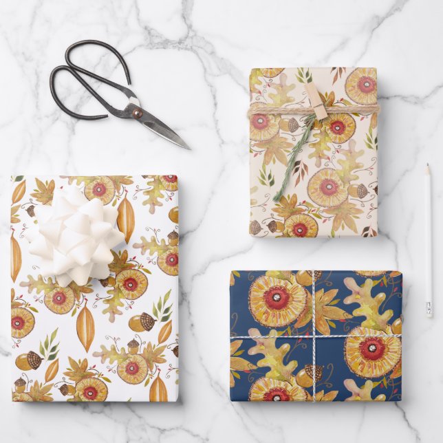 Herbststimmung Wasserfarbe Handgemalt Geschenkpapier Set (Vorderseite)