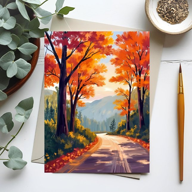 Herbststraße | Aquarell Herbstlaub Blätter Karte (Von Creator hochgeladen)