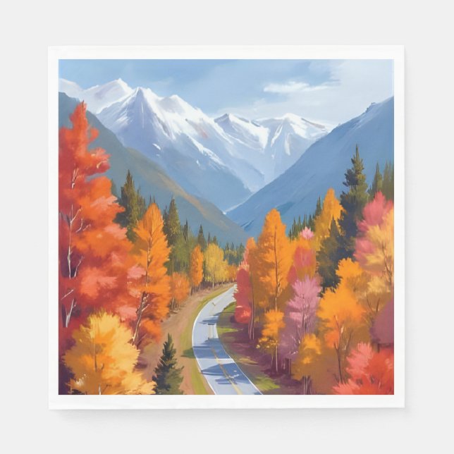 Herbststraße | Herbstlaub Wasserfarbe Natur Serviette (Vorderseite)