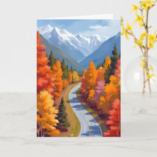 Herbststraße Herbstlaub Wasserfarben Naturkarte Karte
