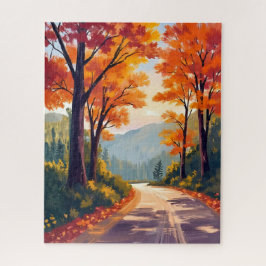 Herbststraße | Wasserfarbe Herbstlaub Blätter Puzzle