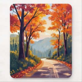 Herbststraße | Wasserfarben Herbstlaub Blätter Mousepad