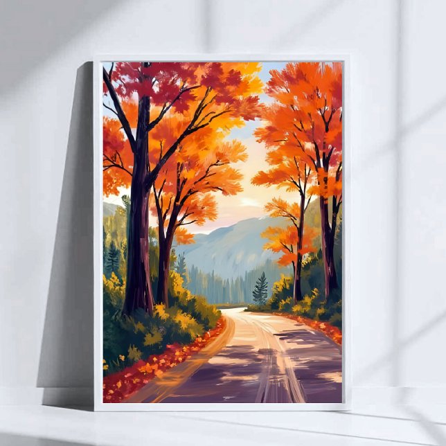 Herbststraße | Wasserfarben Herbstlaub Blätter Poster (Von Creator hochgeladen)