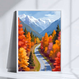 Herbststraße | Wasserfarben-Natur Herbstlaub Poster