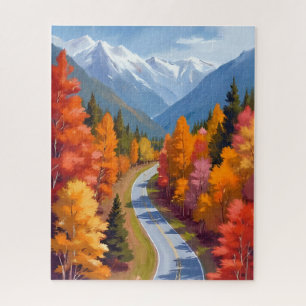 Herbststraße Wasserfarben-Natur Herbstlaub Puzzle