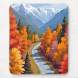Herbststraße | Wasserfarben-Natur im Herbstlaub Mousepad