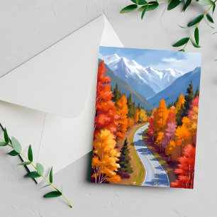Herbststraße Wasserfarben-Naturkarte mit Herbstl