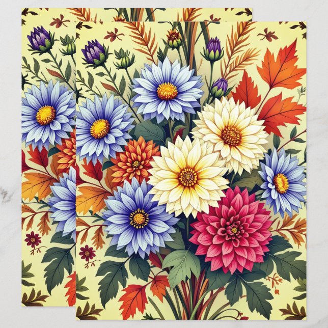 Herbststrauß Astern und Dahlien Scrapbook Papier (Vorne/Hinten)