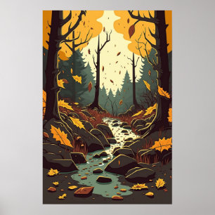 Herbststrom in Woods Orange Brown Green Poster