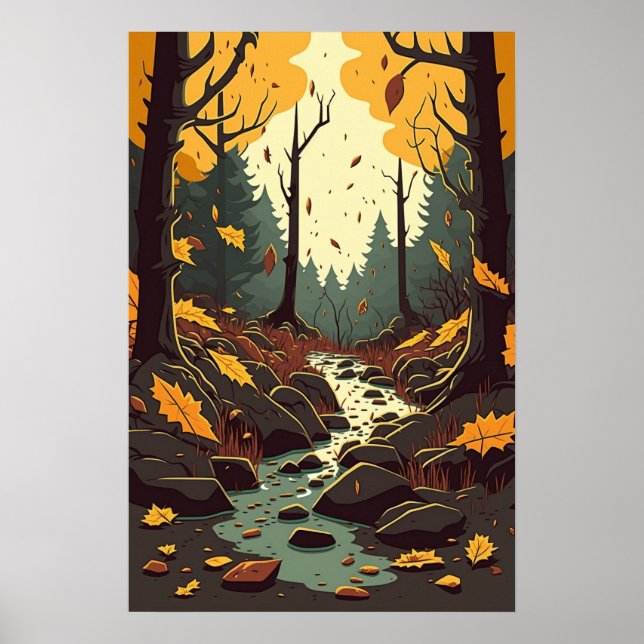 Herbststrom in Woods Orange Brown Green Poster (Vorne)