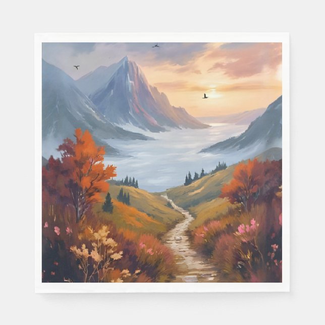 Herbsttagträume | Gemalte Herbstlandschaft im Gebi Serviette (Vorderseite)