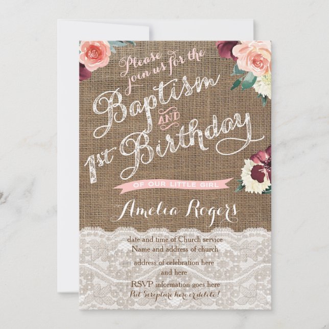 Herbsttaufe erste Geburtstagsparty für Mädchen Einladung (Vorderseite)