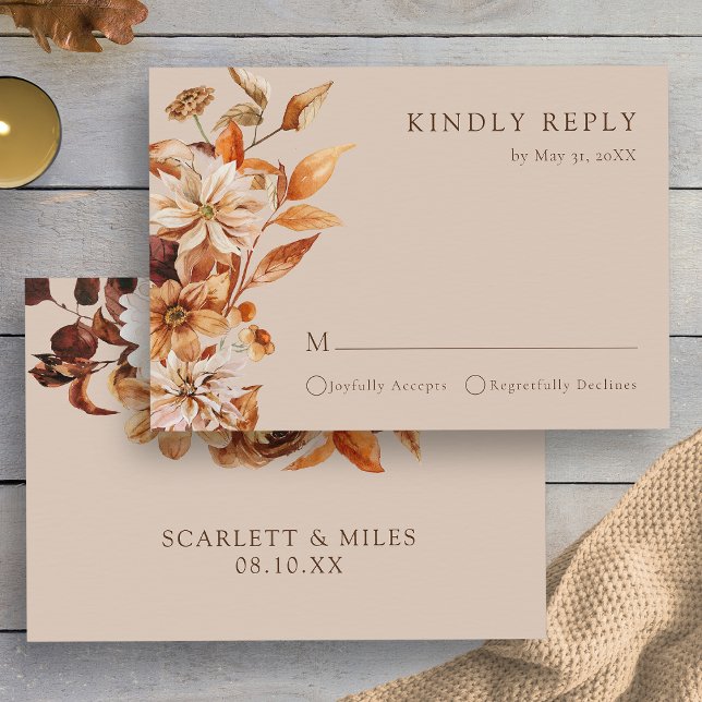 Herbsttaupe Blumenhochzeit RSVP Karte (Elegant Autumn Taupe Floral Wedding RSVP Card by Painted Paperie
)