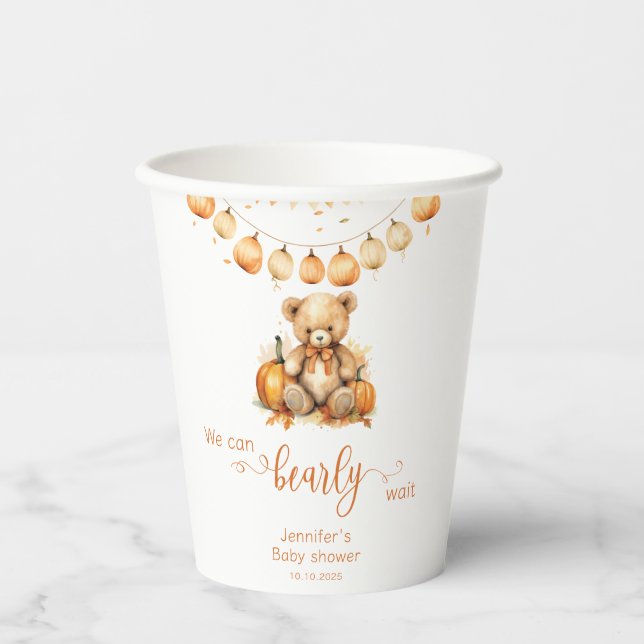 Herbstteddy Bären Kürbis Boho Babydusche Pappbecher (Vorderseite)