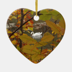 Herbstteich mit Schwan Keramik Ornament