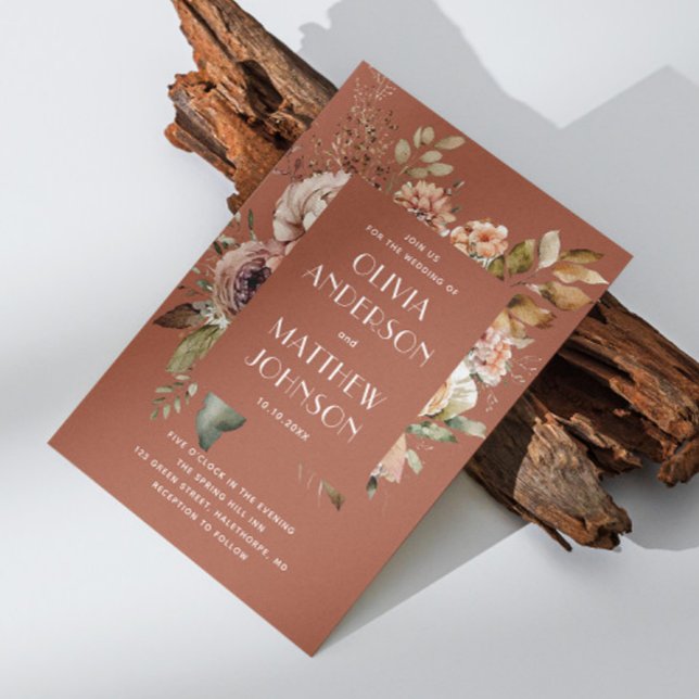 Herbstterracotta Blumenhochzeit QR-Code Details Einladung (Von Creator hochgeladen)