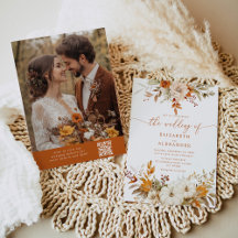 Herbstterracotta Foto Eleganter QR Code Hochzeit