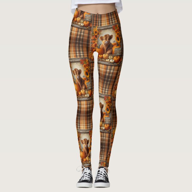 Herbstthema für Hochlandkuhen Leggings (Vorderseite)