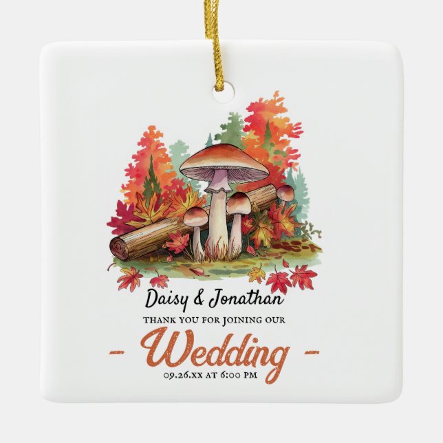 Herbstthema mit Wasserfarbenhochzeit im Pilz Keramikornament (Vorderseite)