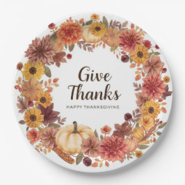 Herbstthematischer Erntedank mit Blume Kürbis Pappteller