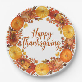 Herbstthematischer Erntedank mit Blume Kürbis Pappteller