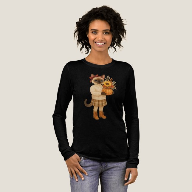 Herbstthematischer Erntedank mit Katze Tri-Blend Shirt (Volle Vorderseite)