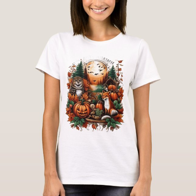 Herbsttiere und Pumpkins T-Shirt (Vorderseite)