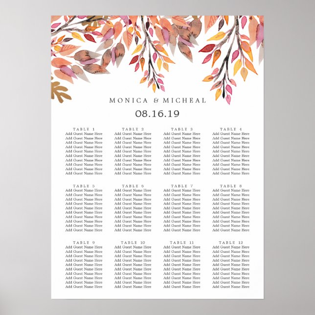 Herbsttraum | Hochzeitssitzdiagramm Poster (Vorne)