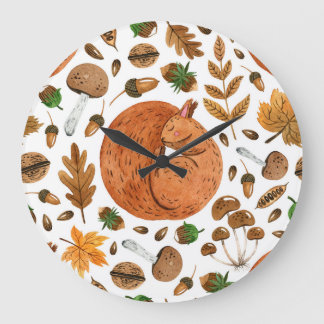 Herbstträume: Das Eichhörnchen im Wasser Große Wanduhr