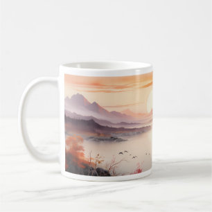Herbsttuschmalerei mit der Sonne Kaffeetasse