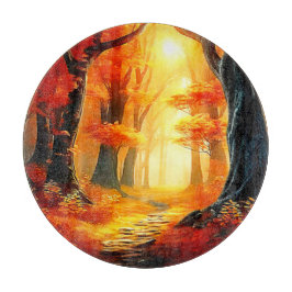 Herbstummel: Feuriger Waldweg Schneidebrett