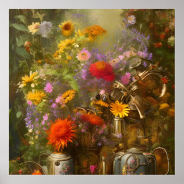 Herbstuntergang mit Sonnenblumen Herbstwochen Wild Poster
