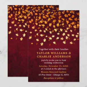 Herbstverlässt Grunge Gold und Red Wedding Einladung