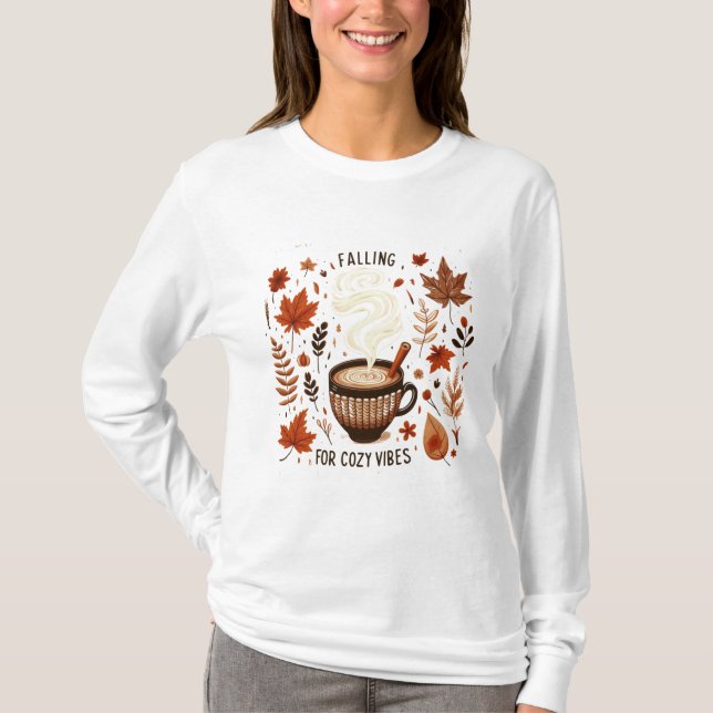Herbstvibes Kaffee, Blätter & Cosy Fall Ästhetik T-Shirt (Vorderseite)