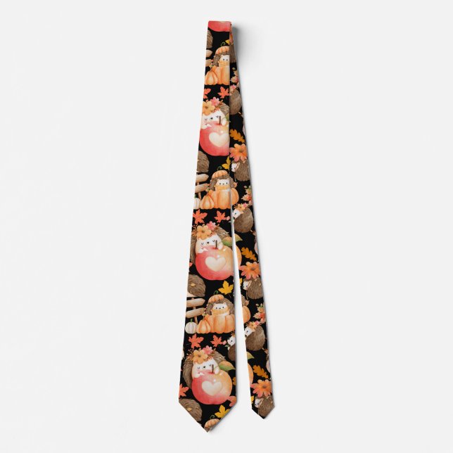 Herbstvibes Muster Porcupine Black BG Krawatte (Vorderseite)