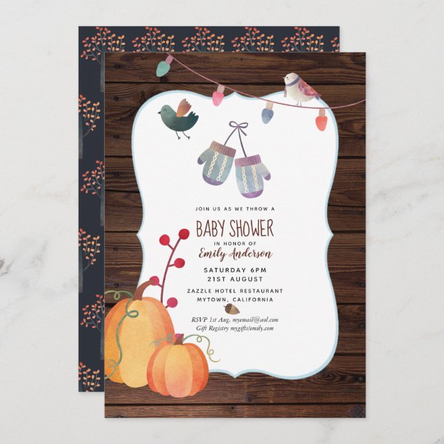 Herbstvolkstümliche Kinderdusche Einladung Rustika (Vorne/Hinten)