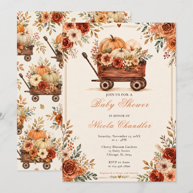 Herbstwagen-Baby-Party Einladung (Vorne/Hinten)