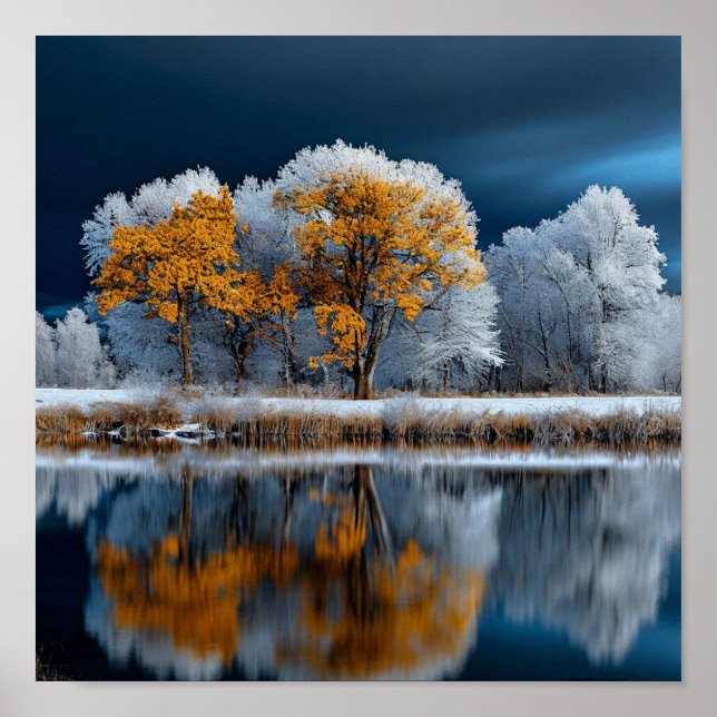 Herbstwald am See Poster (Vorne)